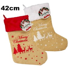 Printed Hessian Christmas Stocking - 42cm